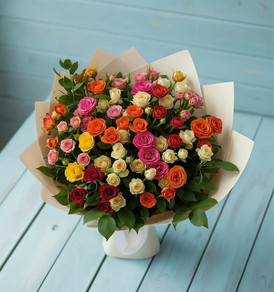 Букет Микс из разноцветных кустовых роз в Донском Ставропольского края