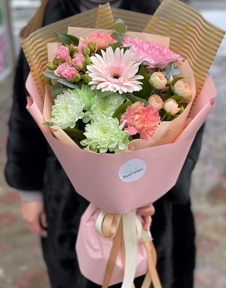 Букет цветов из: Герберы, Хризантемы и Розы в Донском Ставропольского края